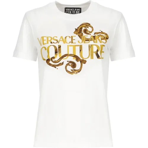 Cotton Crew Neck Logo T-shirt , female, Sizes: XS - Versace Jeans Couture - Modalova