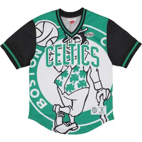 Boston Celtics Mesh V-neck Jacket , male, Sizes: M, L, S, 2XL, XL - Mitchell & Ness - Modalova