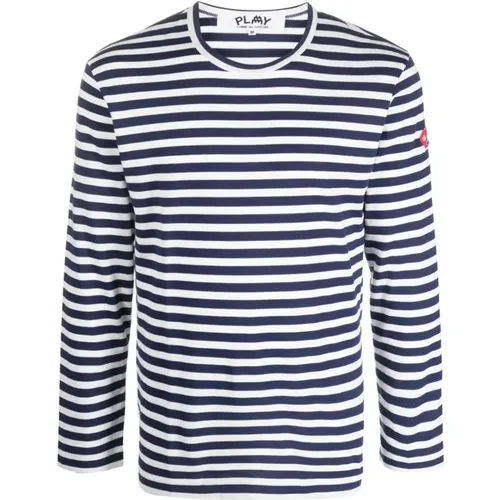 Striped LS T-Shirt with Double Side Heart , male, Sizes: M, S, XL, L, 2XL - Comme des Garçons Play - Modalova