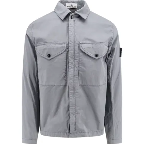 Baumwoll Stretch Hemd/Jacke mit Verstecktem Reißverschluss , Herren, Größe: 2XL - Stone Island - Modalova