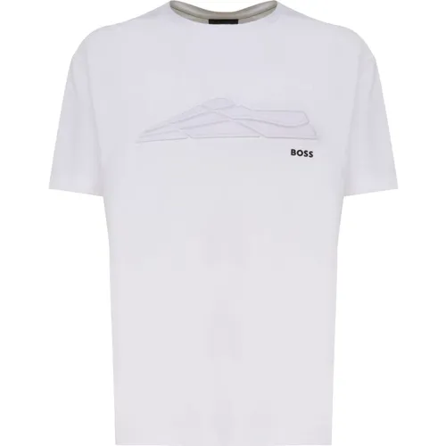 Weiße Baumwoll-T-Shirt Runder Kragen Kurze Ärmel , Herren, Größe: L - Hugo Boss - Modalova