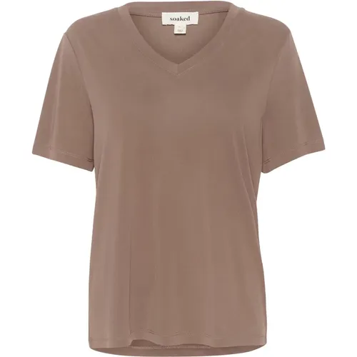 Loose Fit V-Neck Top Morel , female, Sizes: XS, M, L, XL - Soaked in Luxury - Modalova