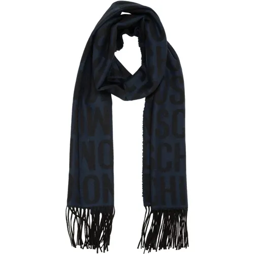 Wool Scarf, Logo Pattern, Fringe Details , male, Sizes: ONE SIZE - Moschino - Modalova