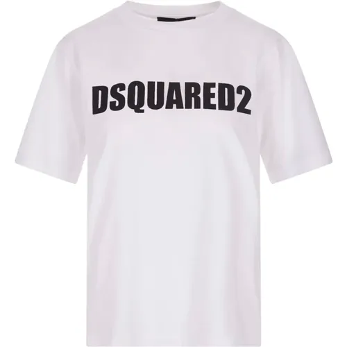 Weißes Crew-neck T-Shirt mit Logo-Print , Damen, Größe: XL - Dsquared2 - Modalova