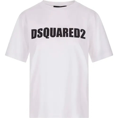 Weißes Crew-neck T-Shirt mit Logo-Print , Damen, Größe: M - Dsquared2 - Modalova