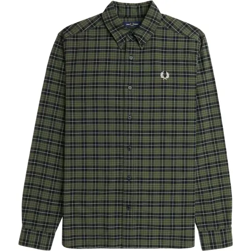 Tartan Oxford Hemd Grün , Herren, Größe: L - Fred Perry - Modalova