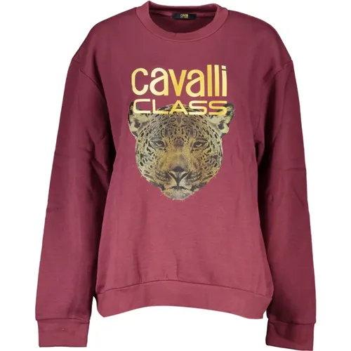 Lila Sweatshirt mit Druck und Langen Ärmeln , Damen, Größe: M - Cavalli Class - Modalova