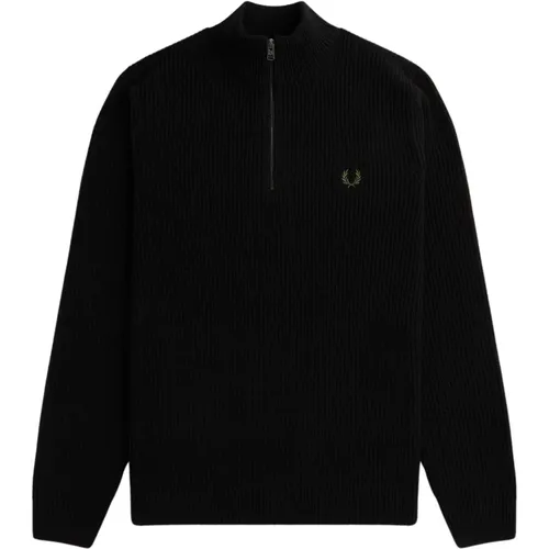 Ribbed Half-Zip Sweater in Pure Lambswool , male, Sizes: L, XL - Fred Perry - Modalova