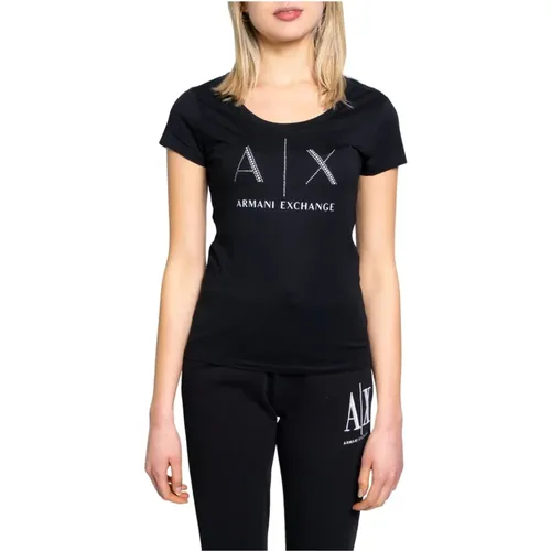 Stilvolles Logo Studs Damen T-Shirt , Damen, Größe: L - Armani Exchange - Modalova