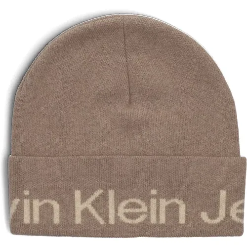 Logo Beanie Wollmütze Taupe , Damen, Größe: ONE Size - Calvin Klein - Modalova