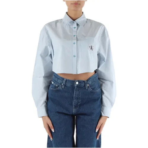 Gekürztes Baumwollhemd Klassischer Kragen , Damen, Größe: S - Calvin Klein Jeans - Modalova