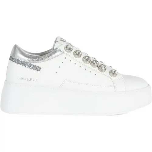 Leather Sneakers with Rhinestones and Glitter , female, Sizes: 5 UK, 3 UK, 7 UK, 6 UK, 4 UK - Emanuelle Vee - Modalova