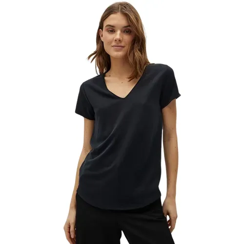 Schwarzes V-Ausschnitt Modal T-Shirt Luvanna , Damen, Größe: S - MbyM - Modalova