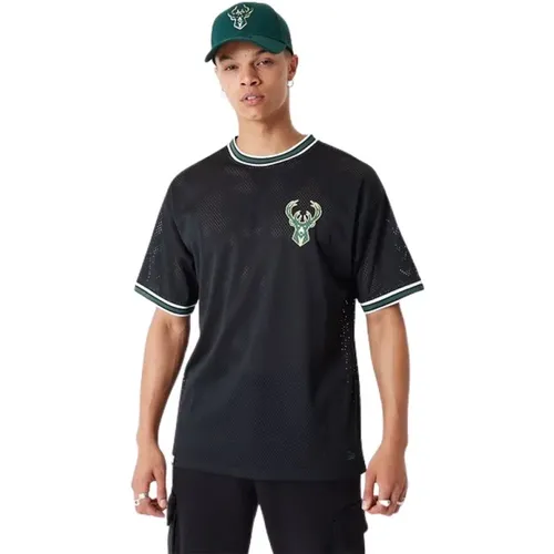 Schwarzes Bucks NBA Mesh Tee , Herren, Größe: S - new era - Modalova