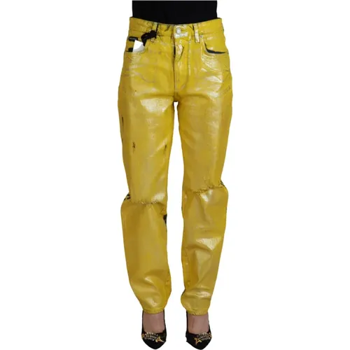 Chic High Waist Straight Jeans in Vibrant Yellow , female, Sizes: S - Dolce & Gabbana - Modalova