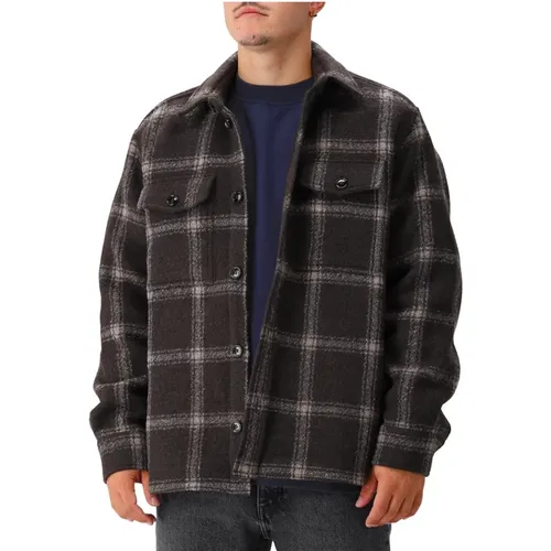 Braun Karierte Overshirt Jacke , Herren, Größe: L - Ami Paris - Modalova