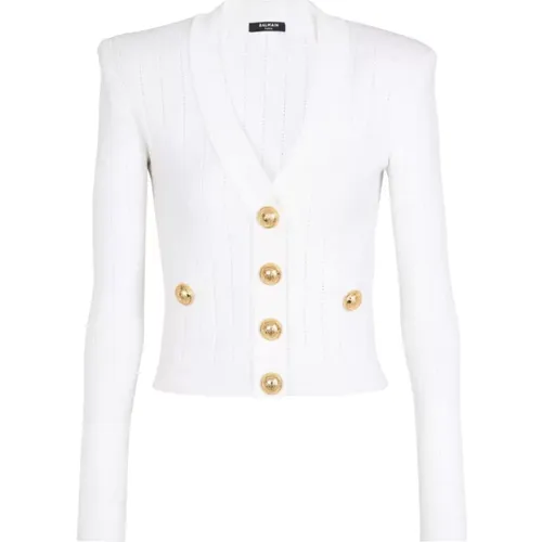 Buttoned Cropped Knitted Cardigan , female, Sizes: S, M - Balmain - Modalova