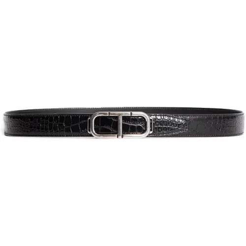 Croco Printed Leather T Logo Belt , male, Sizes: 95 CM, 105 CM, 100 CM - Tom Ford - Modalova