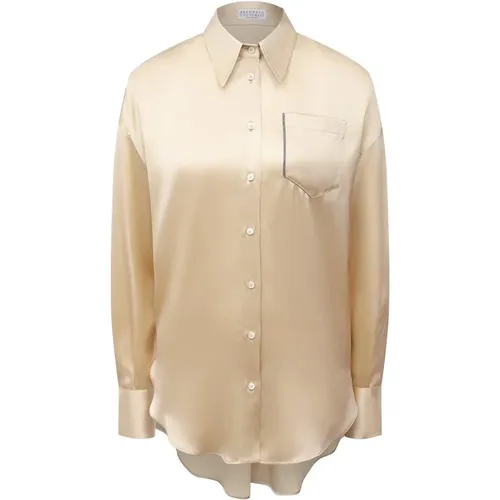 Luxurious Silk Blend Shirt , female, Sizes: L, M - BRUNELLO CUCINELLI - Modalova