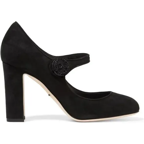 Schwarze Lederpumps mit Logoknopf - Dolce & Gabbana - Modalova