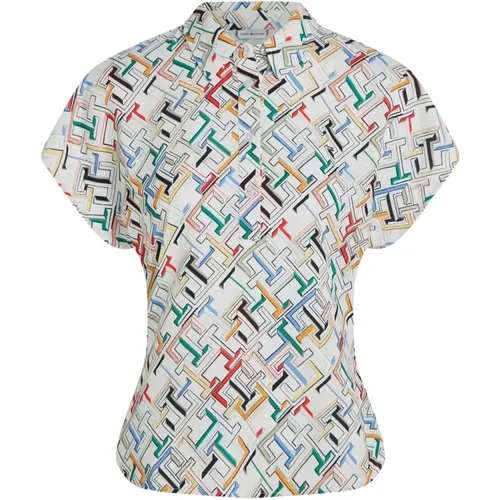 TH Monogram Print Womens Shirt , female, Sizes: L, XS, S, M - Tommy Hilfiger - Modalova