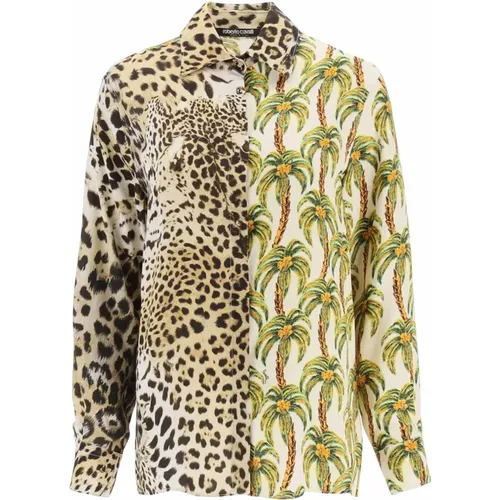 Shirt mit Jaguar- und Palmenprint , Damen, Größe: S - Roberto Cavalli - Modalova