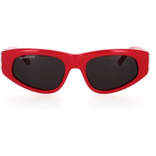 Rote ovale Sonnenbrille mit silbernen Logo-Scharnieren , Damen, Größe: 53 MM - Balenciaga - Modalova