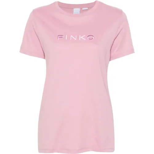 Besticktes Logo Rosa T-Shirts und Polos , Damen, Größe: M - pinko - Modalova