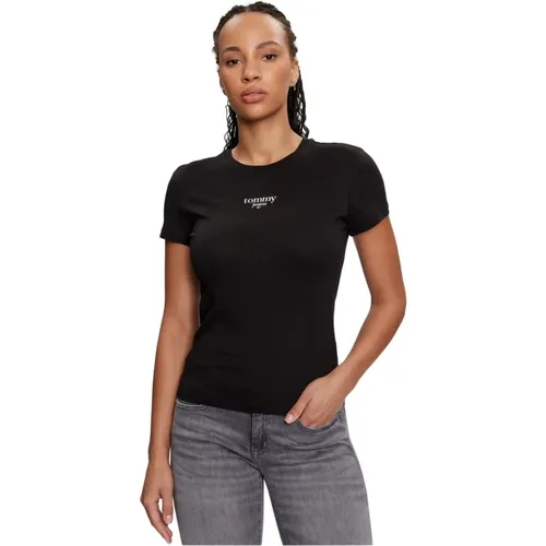 Slim Fit Logo Print T-Shirt , Damen, Größe: S - Tommy Jeans - Modalova