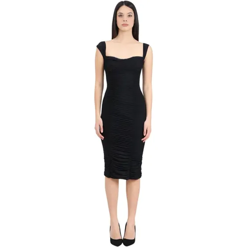 Schwarzes Gerafftes Midi-Kleid mit Herzausschnitt , Damen, Größe: M - Mar De Margaritas - Modalova