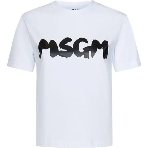 Weiße Rippstrick-Crewneck-T-Shirts und Polos - MSGM - Modalova