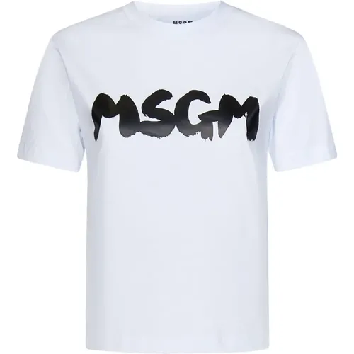 Weiße Rippstrick-Crewneck-T-Shirts und Polos , Damen, Größe: XS - Msgm - Modalova