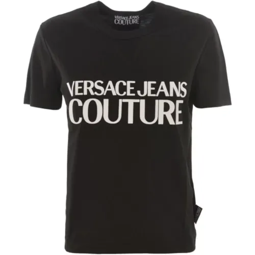 Women`s Short Sleeve T-shirt with Raised White Logo , female, Sizes: S - Versace Jeans Couture - Modalova