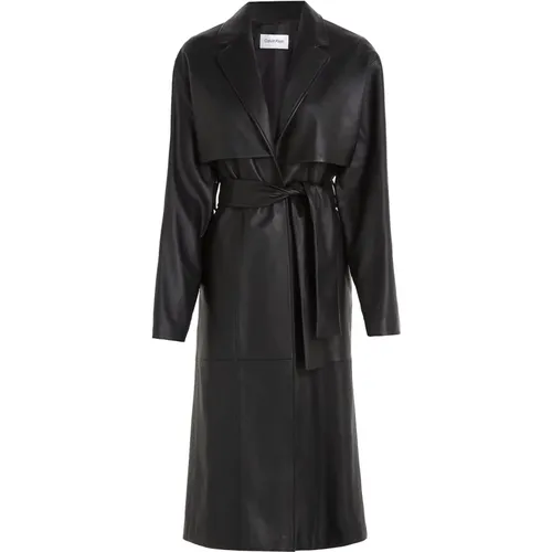 Leather Trench Coat , female, Sizes: M - Calvin Klein - Modalova