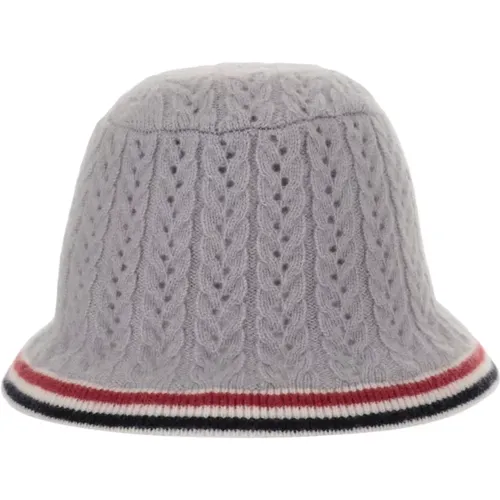 Grauer Wollmütze mit Tricolor-Muster , Damen, Größe: M - Thom Browne - Modalova