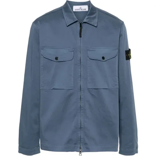 Teal Shirt Jacket with Compass Badge , male, Sizes: 2XL, L, 3XL, XL - Stone Island - Modalova