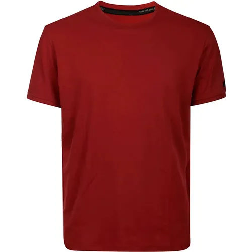 Rotes Baumwoll-T-Shirt mit Kurzen Ärmeln, Rotes Baumwoll-Kurzarm-T-Shirt,Macro Grünes Baumwoll-T-Shirt - RRD - Modalova