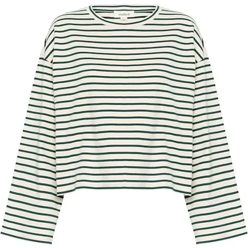 Striped Boxy Tee Top White Rain Forest , female, Sizes: 2XL, XL, XS, S - Soaked in Luxury - Modalova