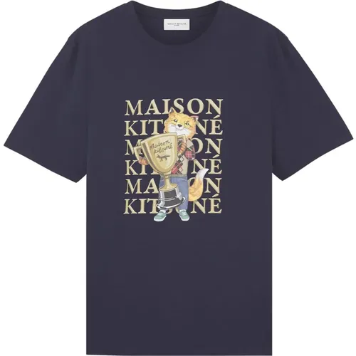 Logo T-Shirt, Crew-Neck, Short Sleeve , male, Sizes: M - Maison Kitsuné - Modalova