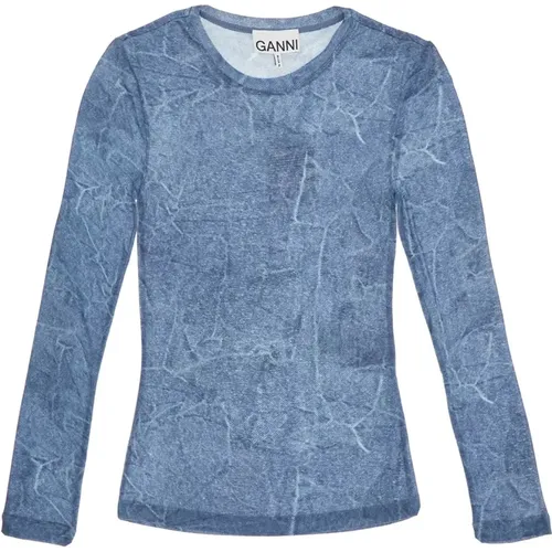 Zerstörter Denim-Effekt Langarm-Top , Damen, Größe: M - Ganni - Modalova