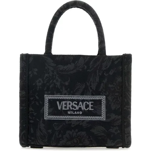 Bestickte Mini-Athena-Barocco-Einkaufstasche,Schwarze Handtasche mit '90s Vintage Logo - Versace - Modalova