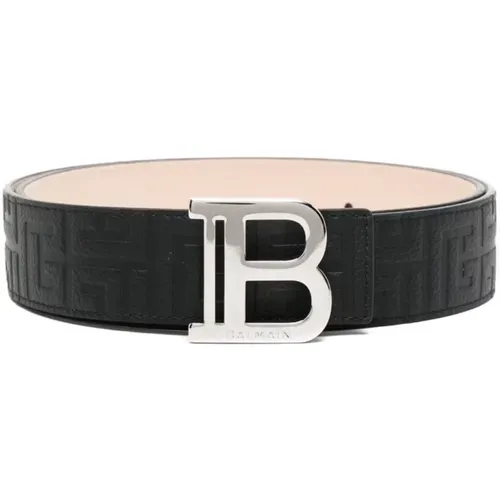 Embossed Monogram Leather Belt , male, Sizes: 105 CM, 90 CM, 95 CM, 100 CM - Balmain - Modalova