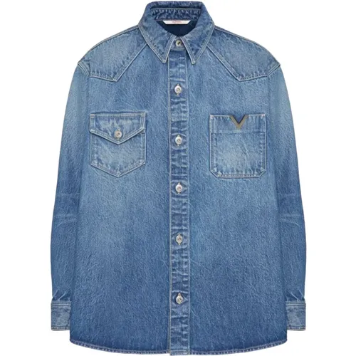 Blaue Denim Hemd mit V-Logo - Valentino Garavani - Modalova