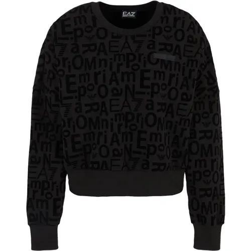 Bio-Baumwolle Logo Sweatshirt Schwarz , Damen, Größe: M - Emporio Armani EA7 - Modalova