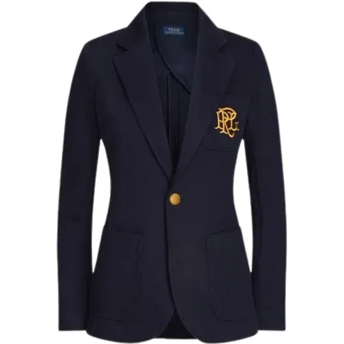 Marineblauer Double Knit Jacuard Blazer , Damen, Größe: XL - Polo Ralph Lauren - Modalova