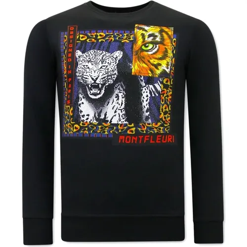 Langer Schwarzer Pullover Tiger Poster , Herren, Größe: XL - True Rise - Modalova