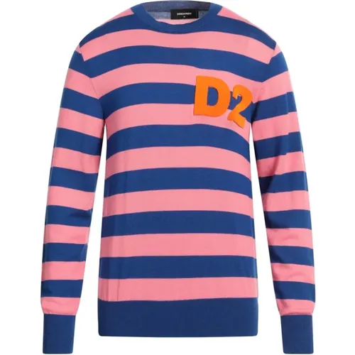 Striped Logo Sweater Blue/Pink , male, Sizes: L, M - Dsquared2 - Modalova