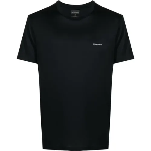 Blau Logo Print Rundhals T-shirt , Herren, Größe: S - Emporio Armani - Modalova