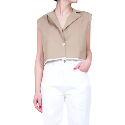 Short Camel Vest with Button Closure , female, Sizes: XS - Souvenir - Modalova