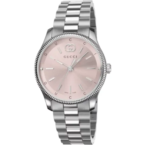 Ya1265061 - G-Timeless 29 mm stainless steel case, pink dial with two diamonds, and lettering, stainless steel bracelet , female, Sizes: ONE SIZE - Gucci - Modalova